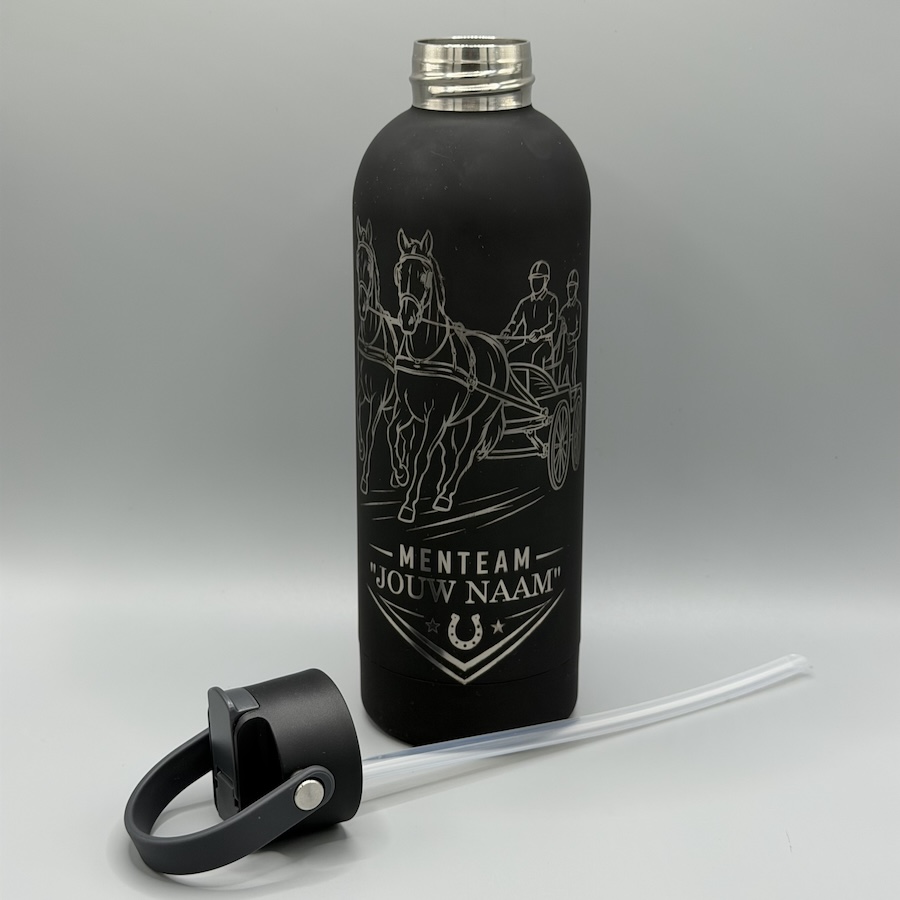 Thermos drinkfles zwart met gravering