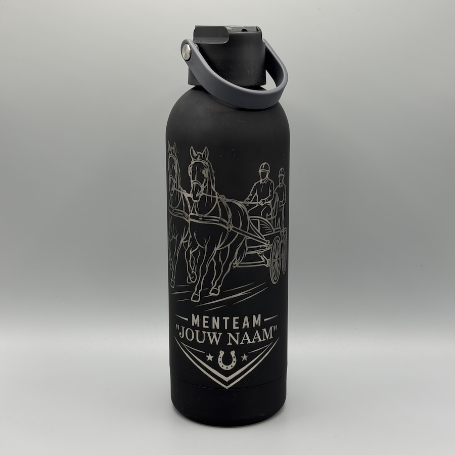 Thermos drinkfles zwart met gravering
