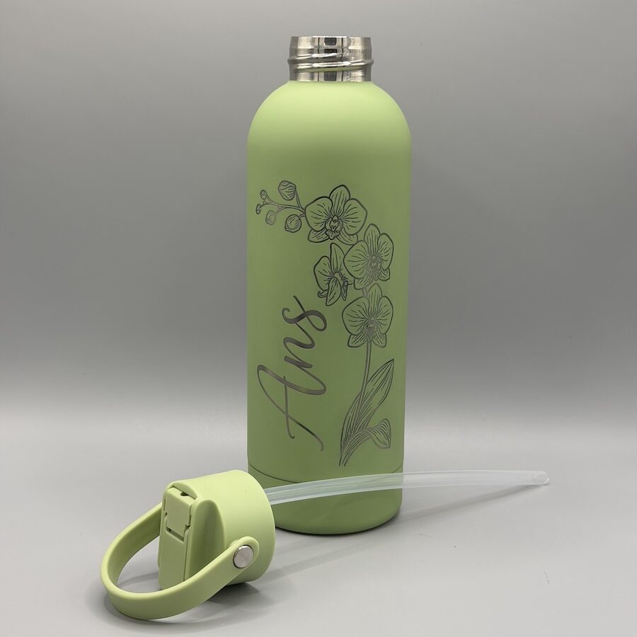 Thermos drinkfles groen met gravering