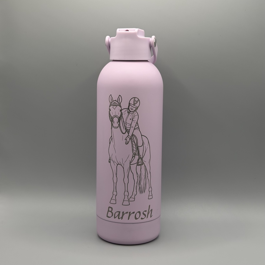 Thermos drinkfles roze met gravering