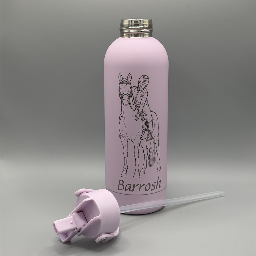 Thermos drinkfles roze met gravering